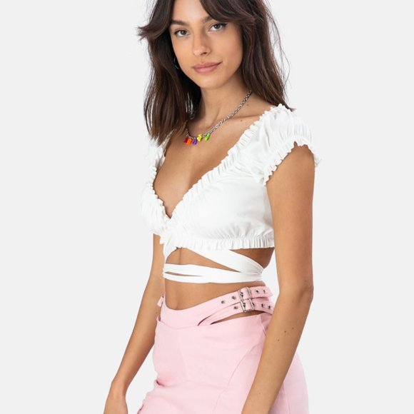 Adika Tops - Adika Seychelles Wrap Crop Top White